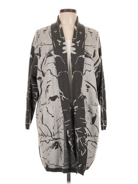 Liverpool Gray and Charcoal Floral Open-Front Cardigan